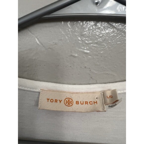 TORY BURCH RUFFLE T SHIRT WHITE SIZE Large Gold Buttons Logo Blouse Top - Picture 3 of 4